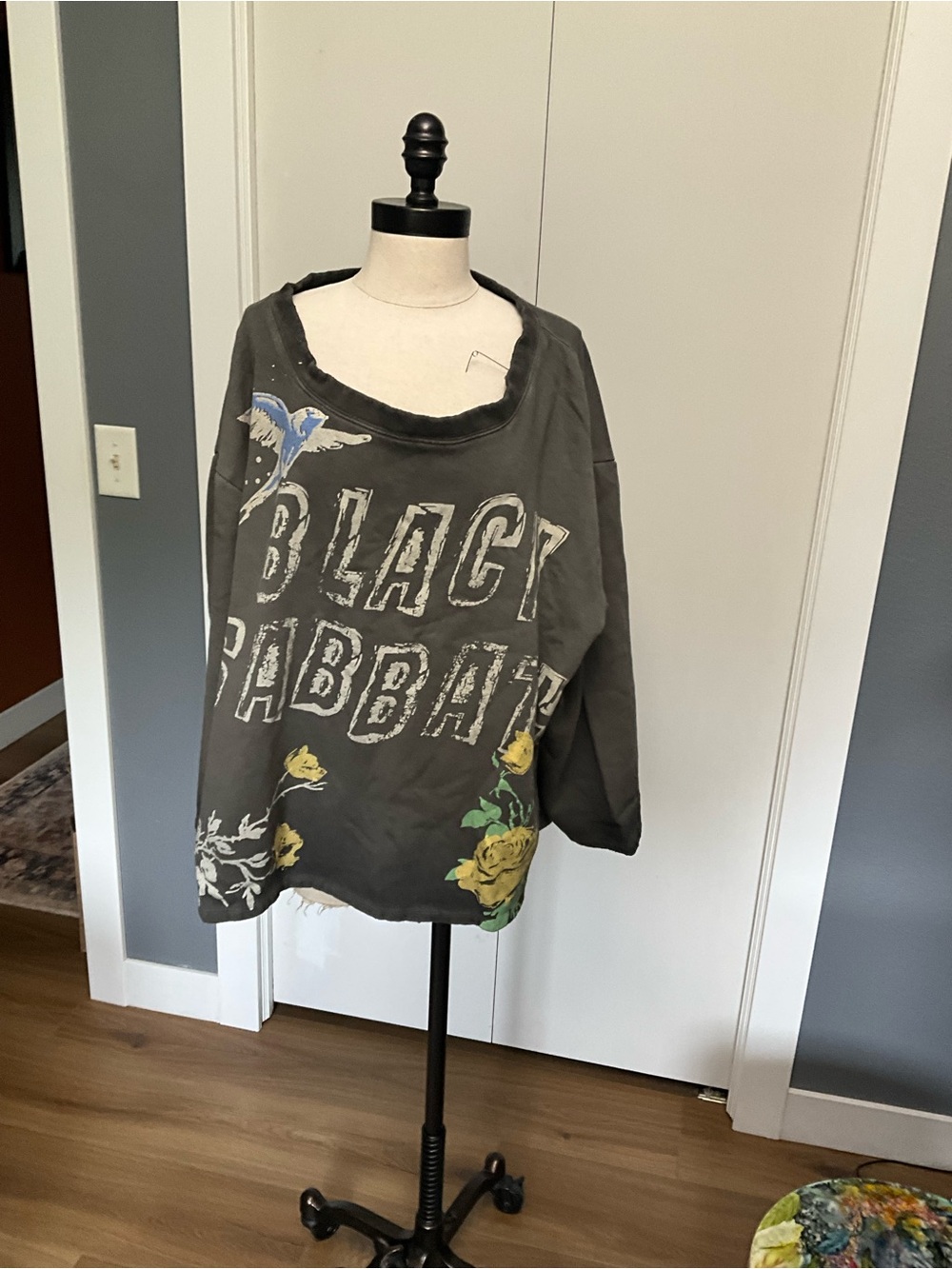 Graphic Sweatshirt - Gray with Yellow Floral Accents